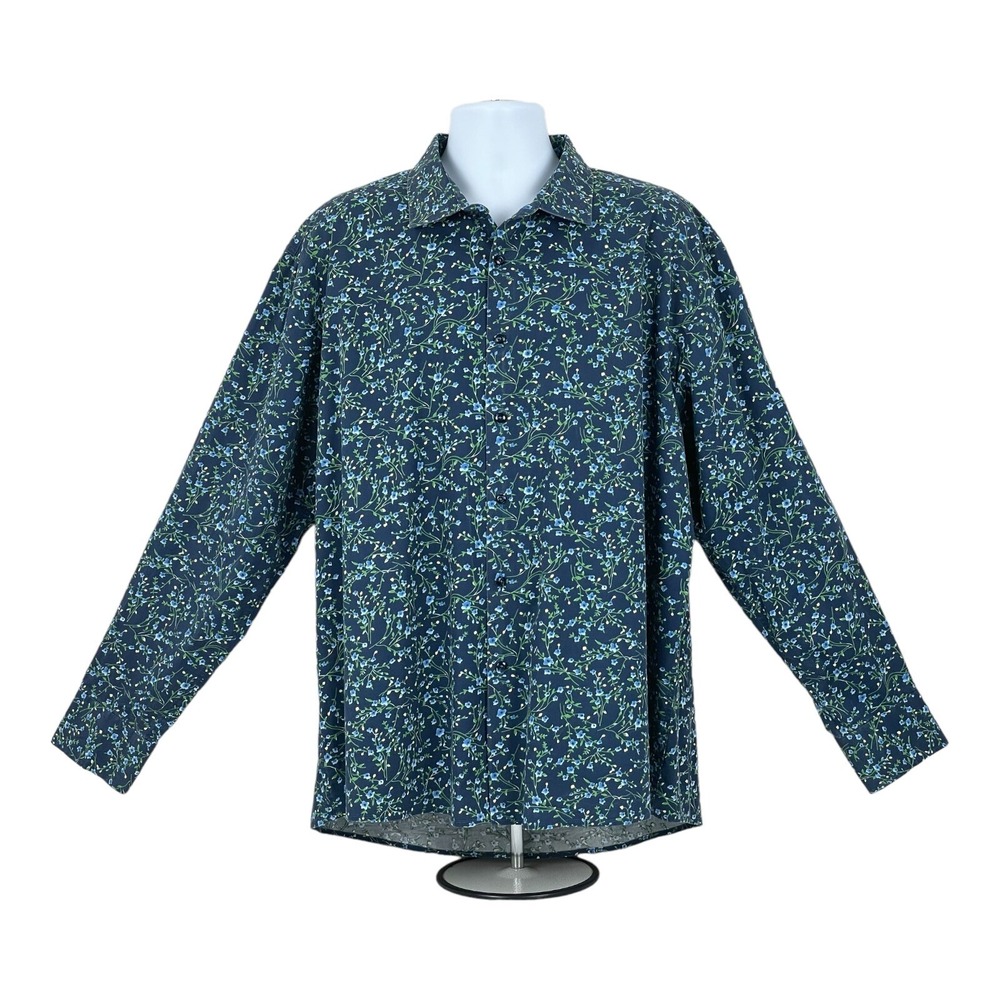 Kolte Button Up Shirt Mens XXL 18.5 Stretch Blue Floral Button‎ Up Long Sleeve